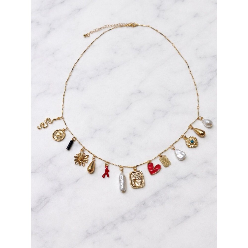 NEW Gold Charm Necklace Assorted Charms Pendant Boho Layering Trendy Jewelry